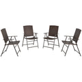 Set of 4 Foldable Rattan Garden Chairs with Steel Frame - Brown