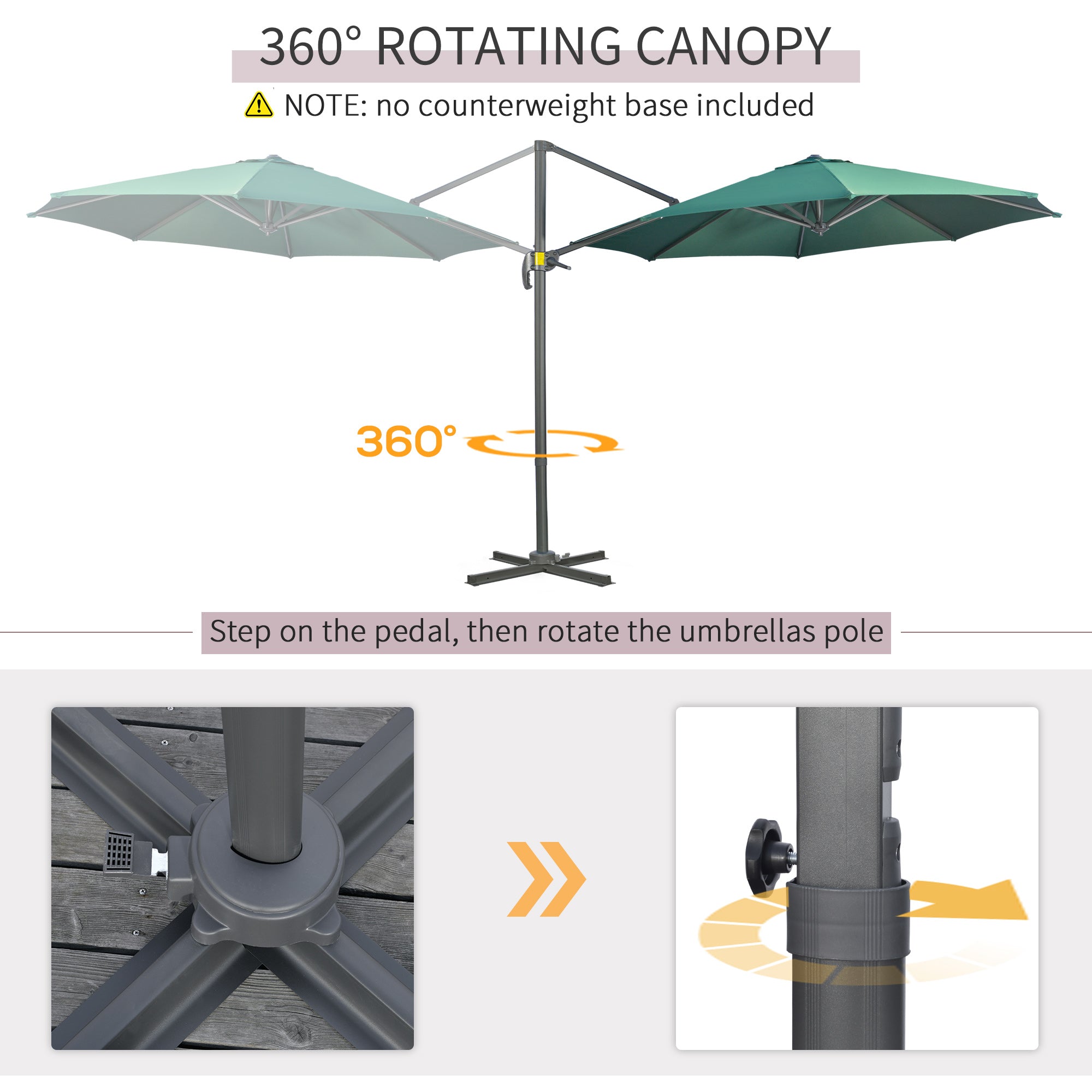 3 x 3(m) Cantilever Parasol with Cross Base, Garden Umbrella with 360° Rotation, Crank Handle and Tilt for Outdoor, Patio, Green