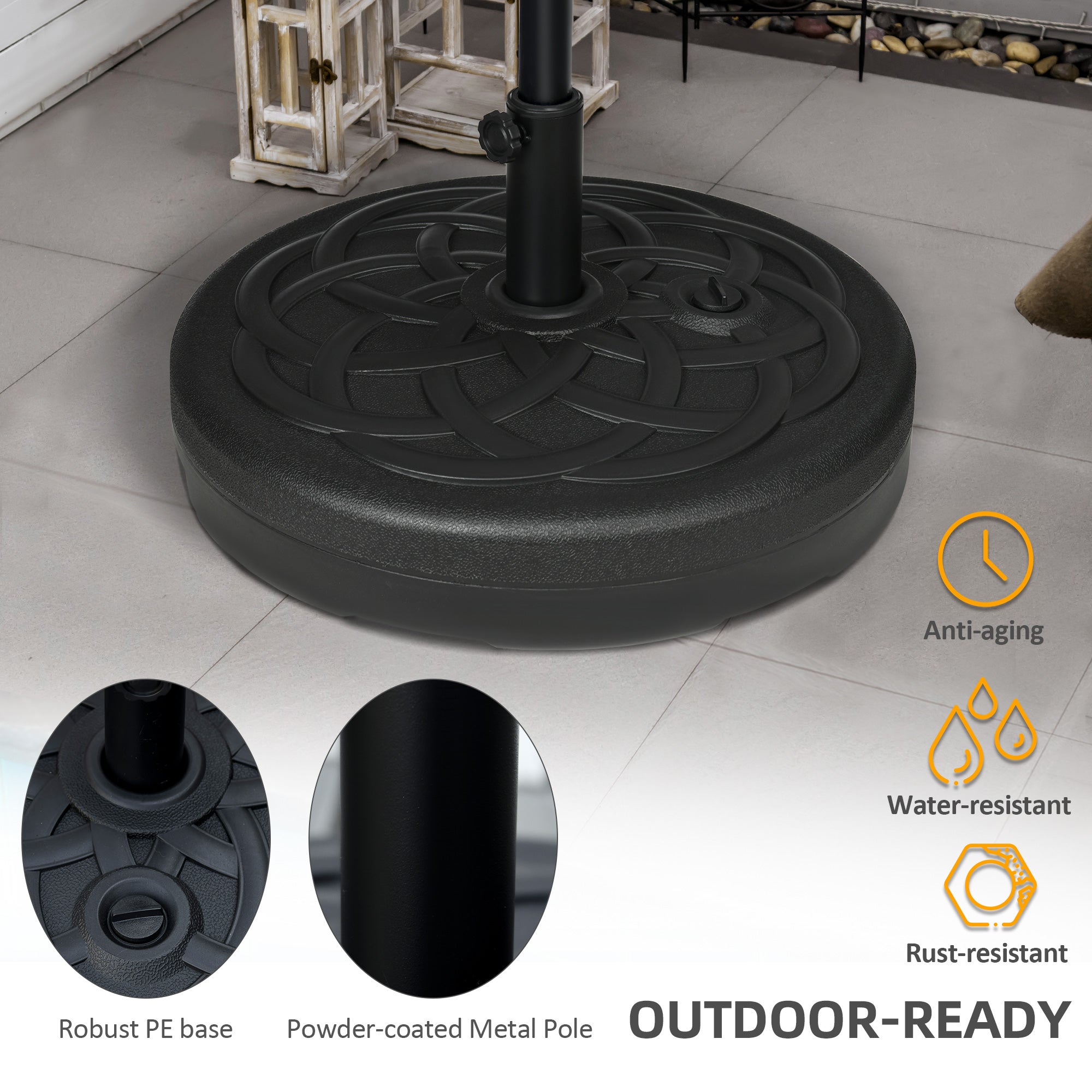 Garden Parasol Base Holder, Outdoor Market Umbrella Stand Weight with Built-In Handle, 25kg Water or 35kg Sand Filled, Black
