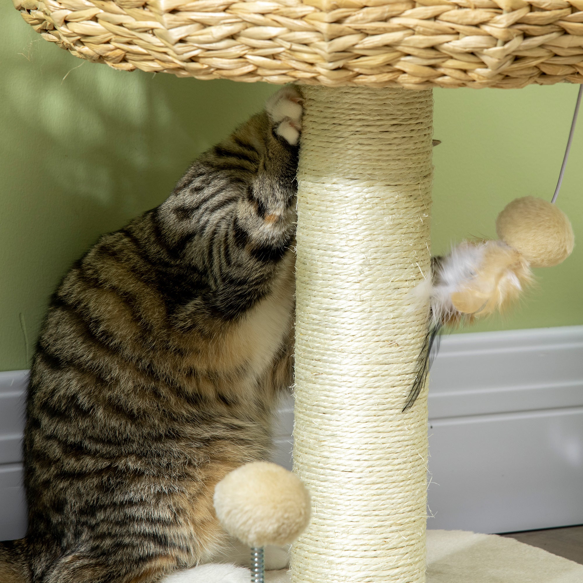 51cm Cat Tree, Kitty Activity Center, Cat Climbing Toy, Cat Tower with Cattail Bed Ball Toy Sisal Scratching Post, Beige