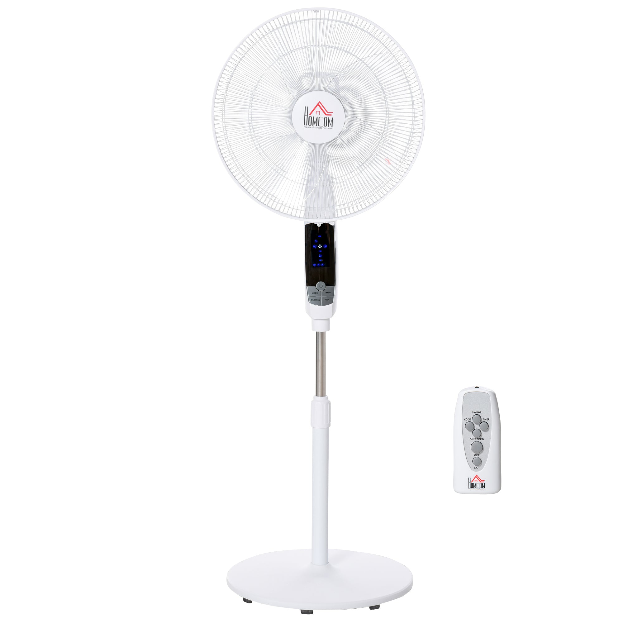 54'' Pedestal Stand Fan, 3 Speed 3 Mode, 85° Oscillation, LED Panel, 3M Remote Controller, Height Adjustable for Living Room, Black & White