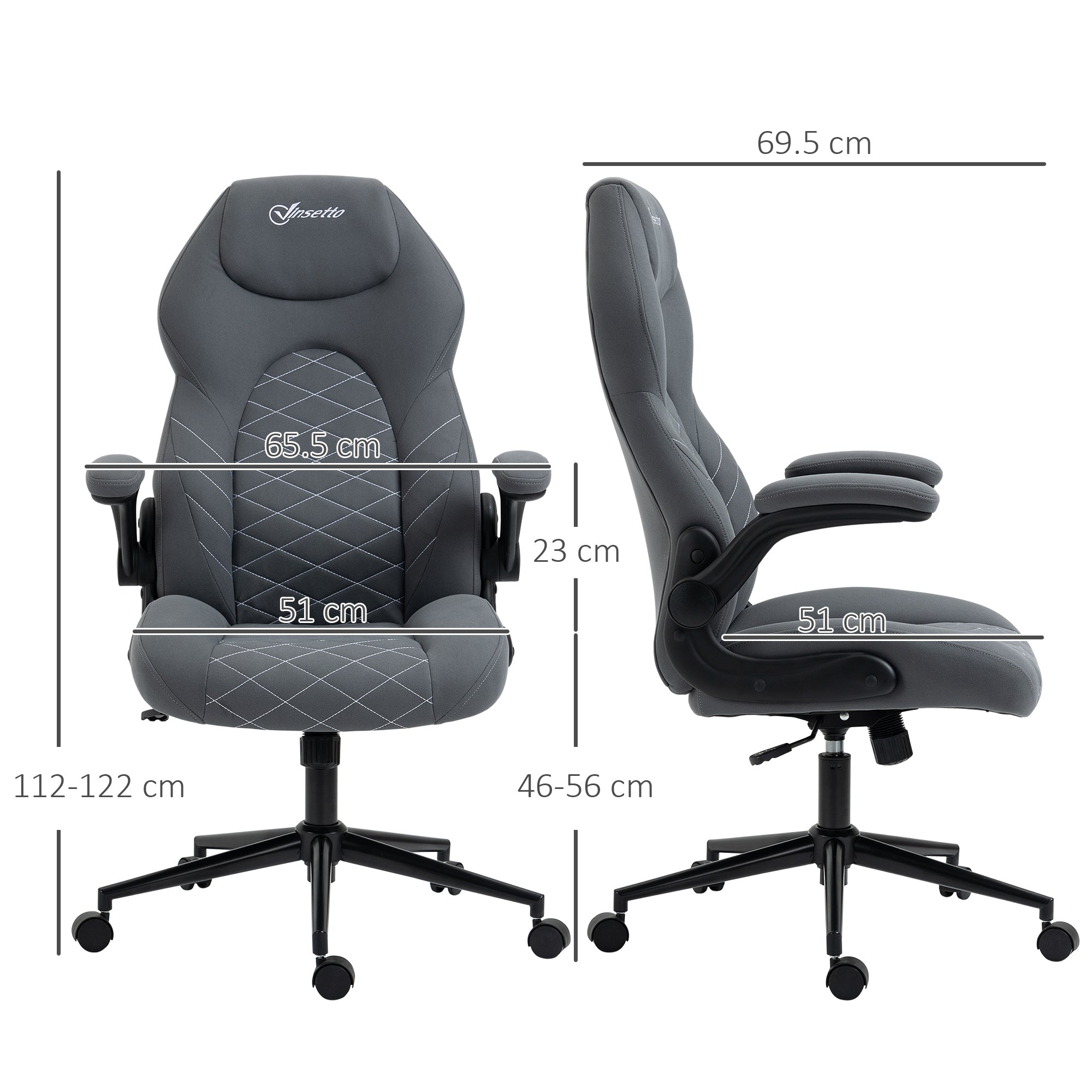 Home Office Desk Chair, Computer Chair with Flip Up Armrests, Swivel Seat and Tilt Function, Dark Grey