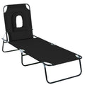 Foldable Adjustable Sun Lounger with Pillow and Reading Hole for Garden and Beach - Black