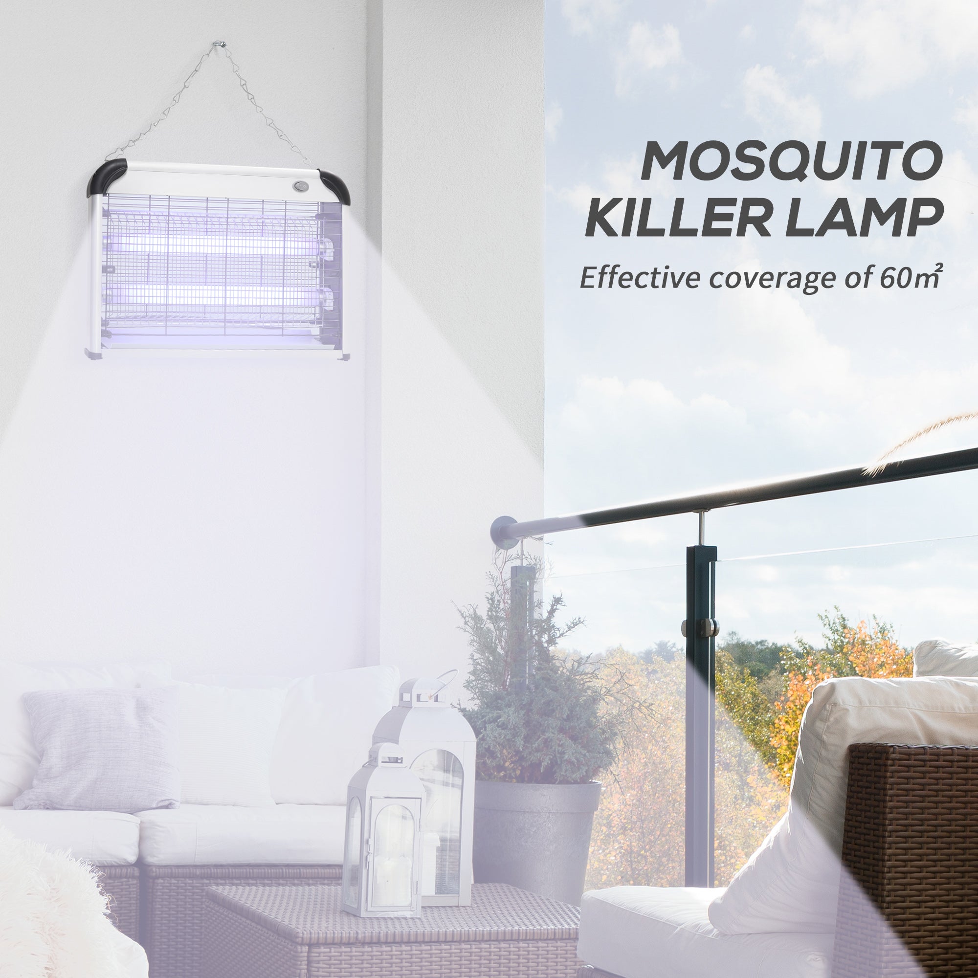 20W Free Standing Wall Hanging Electric Fly Mosquito Killer Bug Zapper - Silver