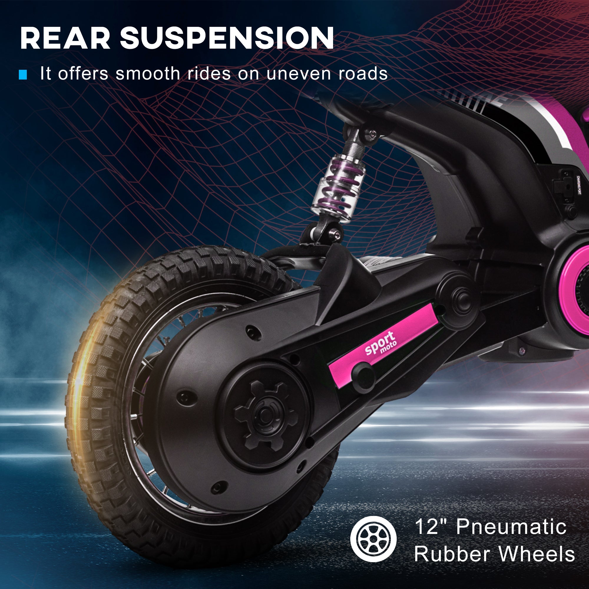 24V Electric Motorbike, Dirt Bike with Twist Grip Throttle, Music Horn, 12" Pneumatic Tyres, 16 Km/h Max. Speed, Pink