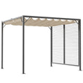 Retractable 3m x 2.8m Metal Frame Garden Pergola with Beige Canopy - Beige