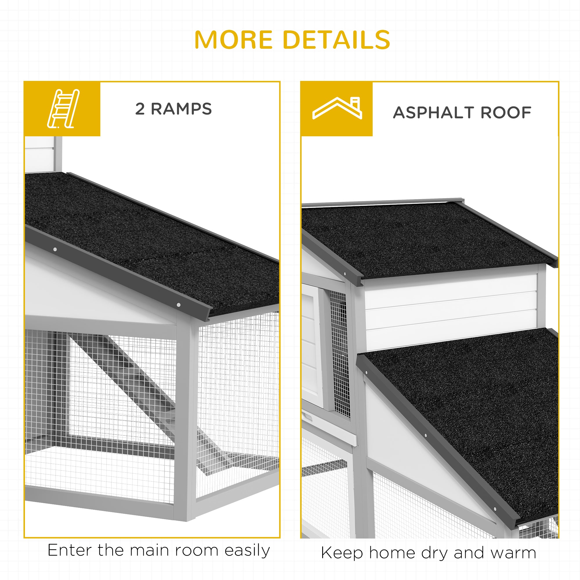 Large Rabbit Hutch with Run, Outdoor Bunny Cage, with Tray, Ramp - Light Grey