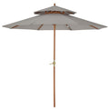 2.7 Metre Double Tier Wooden Garden Parasol with Grey Canopy - Grey