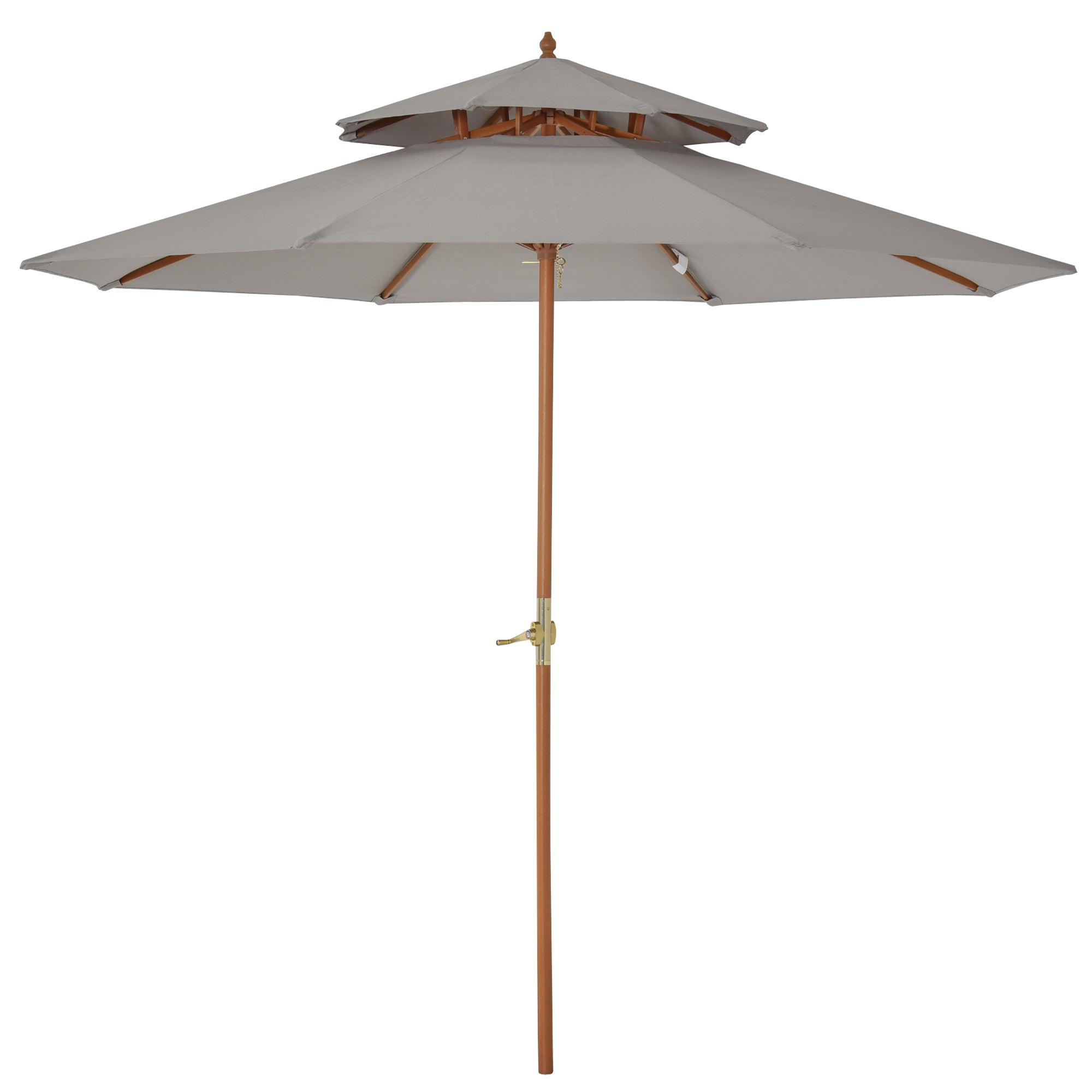 2.7 m Double Tier Outdoor Patio Garden Sun Umbrella Sunshade Wooden Parasol Grey Shade Canopy