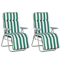Set of 2 Folding Outdoor Garden Sun Recliner Loungers with Cushions - Green and White