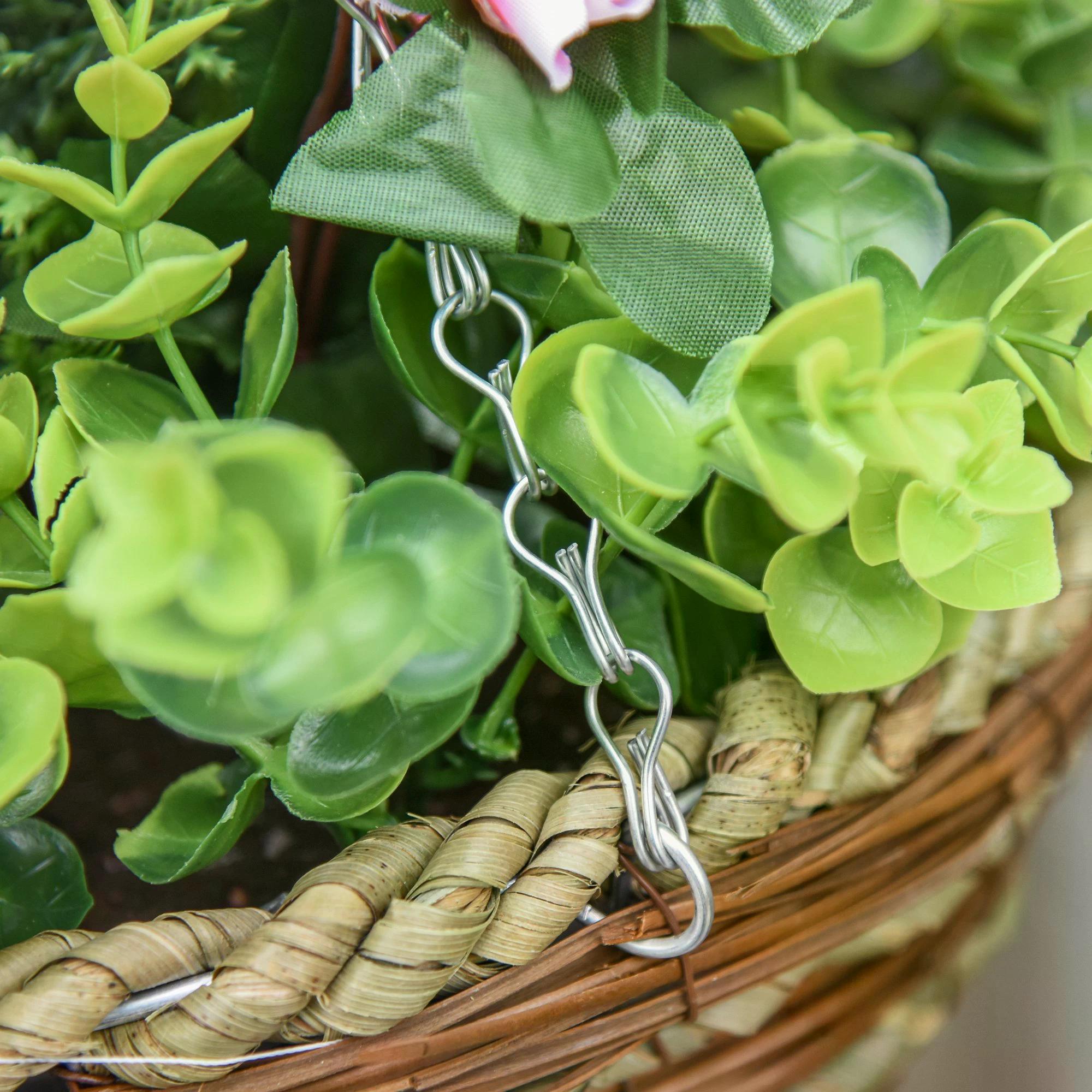 Set of 2 Artificial Plant Lisianthus Flowers Hanging Planter with Basket for Indoor Outdoor Decoration