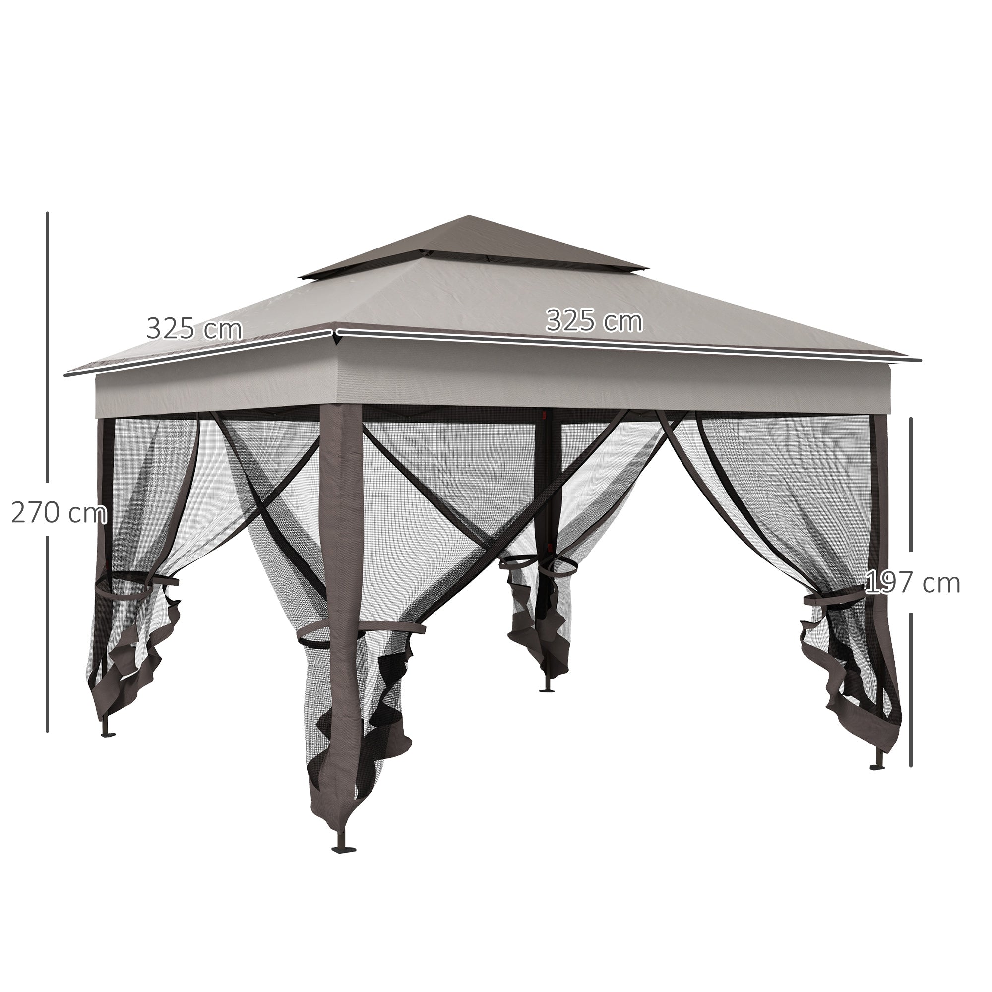 3 x 3(m) Pop Up Gazebo, Double-roof Garden Tent with Netting and Carry Bag, Party Event Shelter for Outdoor Patio, Light Grey