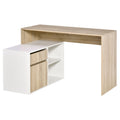 L Shaped Corner Computer Desk with Storage Shelf & Drawer - Oak and White