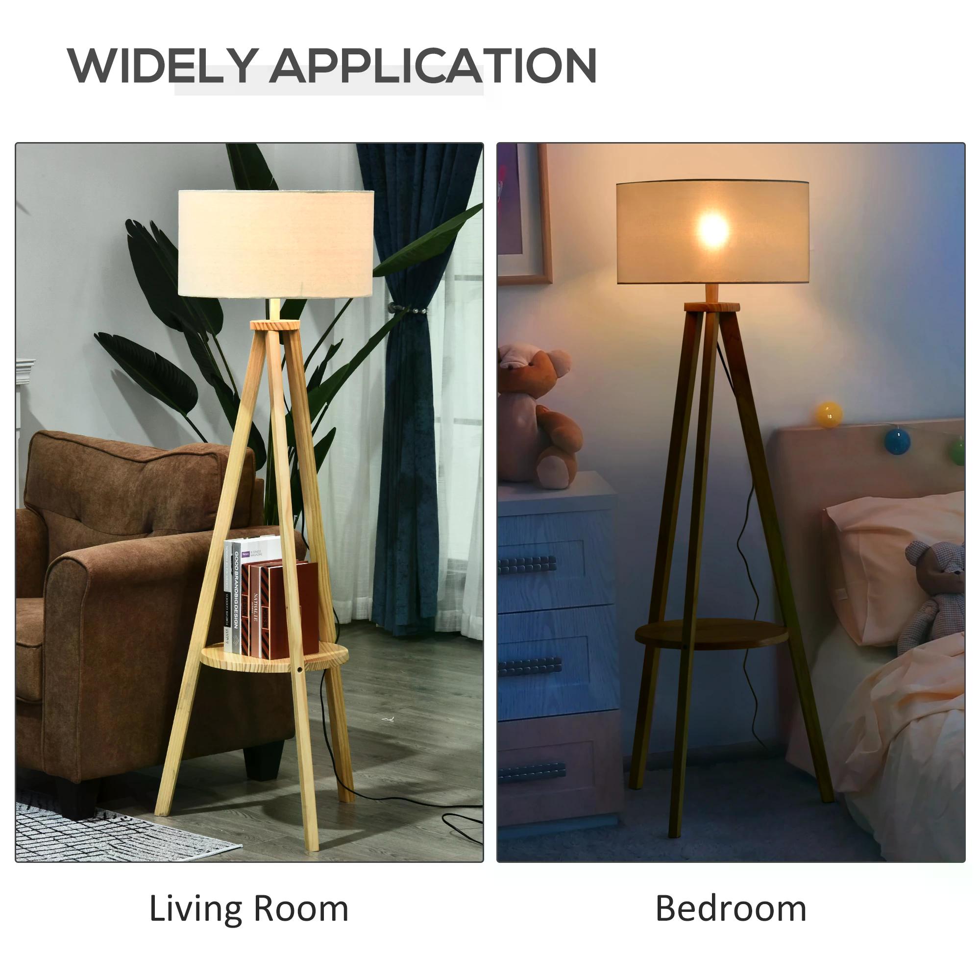 Freestanding Tripod Floor Lamp Bedside Light Reading Light with Storage Shelf Linen Shade for Living Room Bedroom, 154cm, Cream