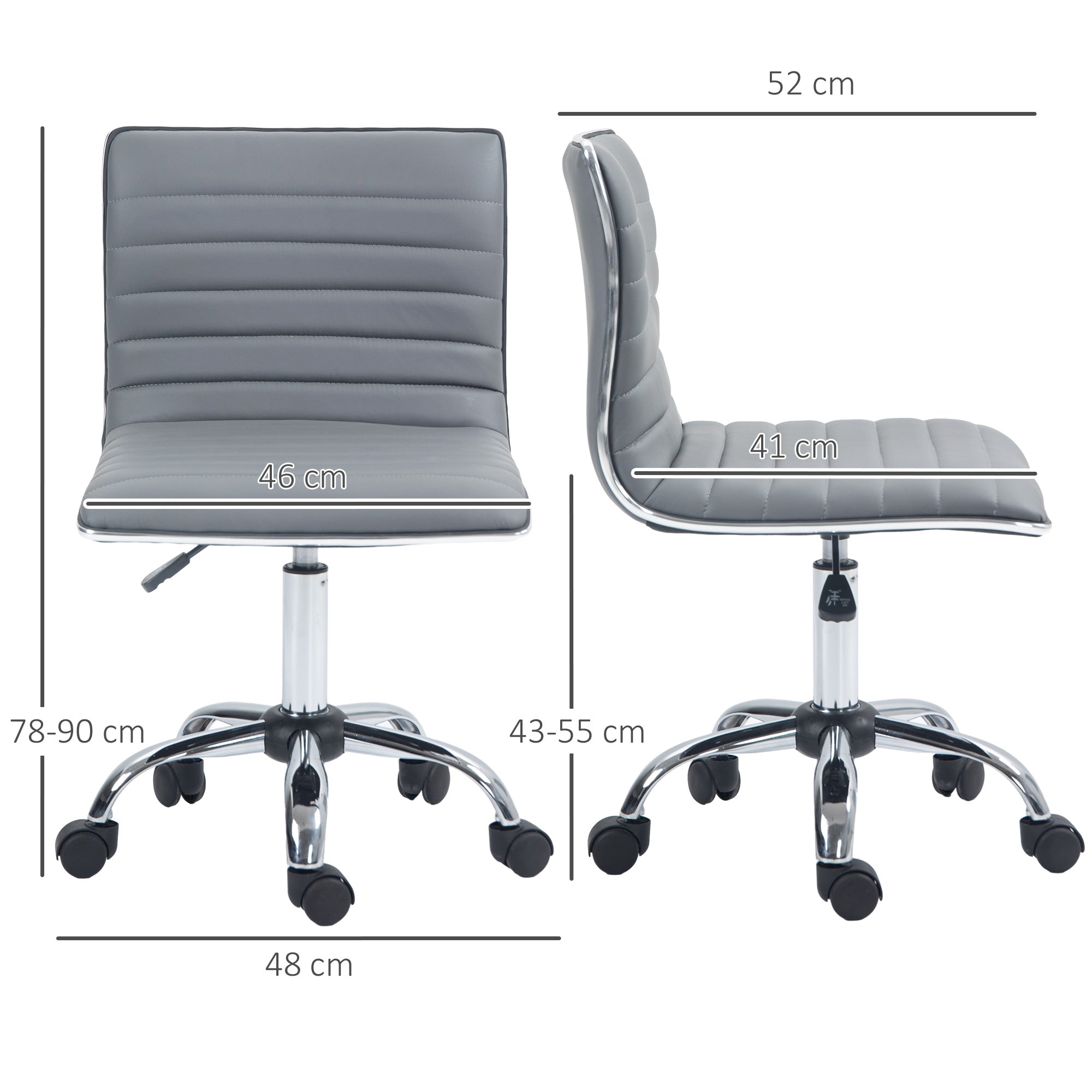 Adjustable Swivel Office Chair with Armless Mid-Back in PU Leather and Chrome Base - Light Grey