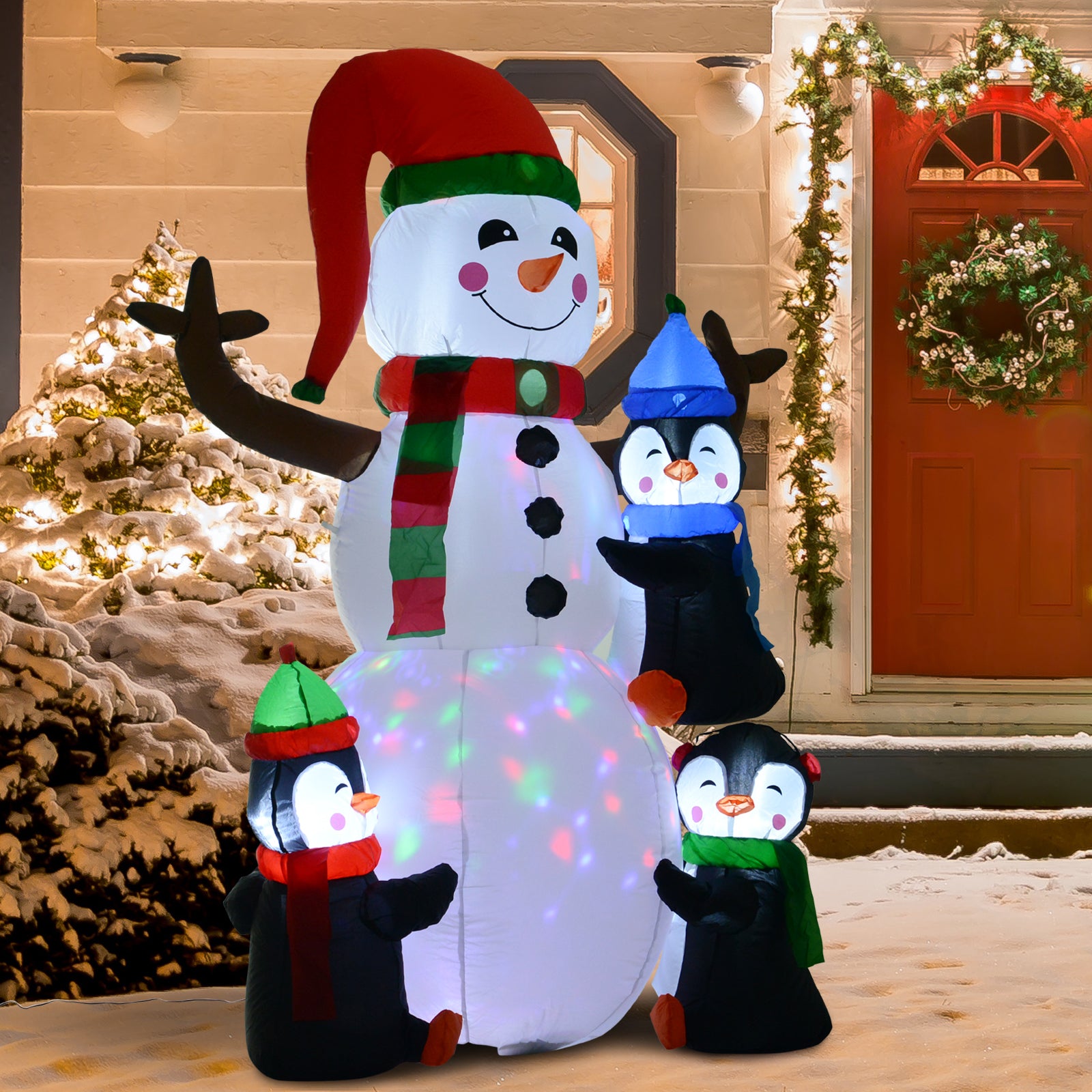 Christmas Inflatable Snowman and Penguins Outdoor Home Seasonal Decoration w/ LED Light