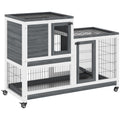 Indoor Wooden Rabbit Hutch with Wheels for Small Animals 110x50x86 cm - Grey White
