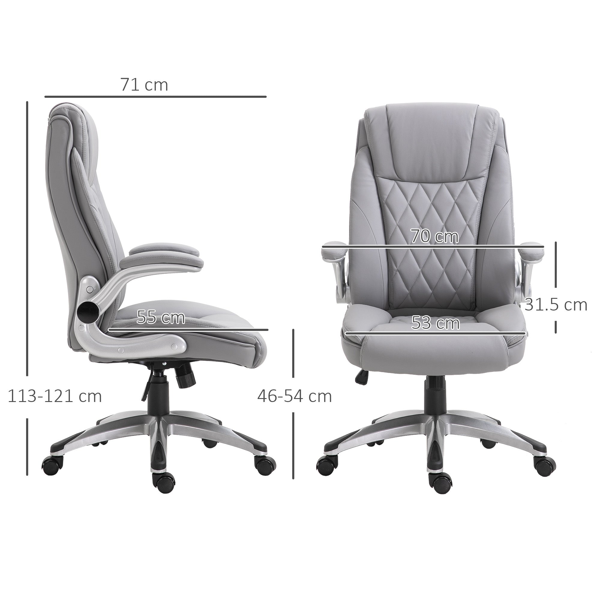 High Back Executive Office Chair Home Swivel PU Leather Ergonomic Chair, with Flip-up Arm, Wheels, Adjustable Height, Grey