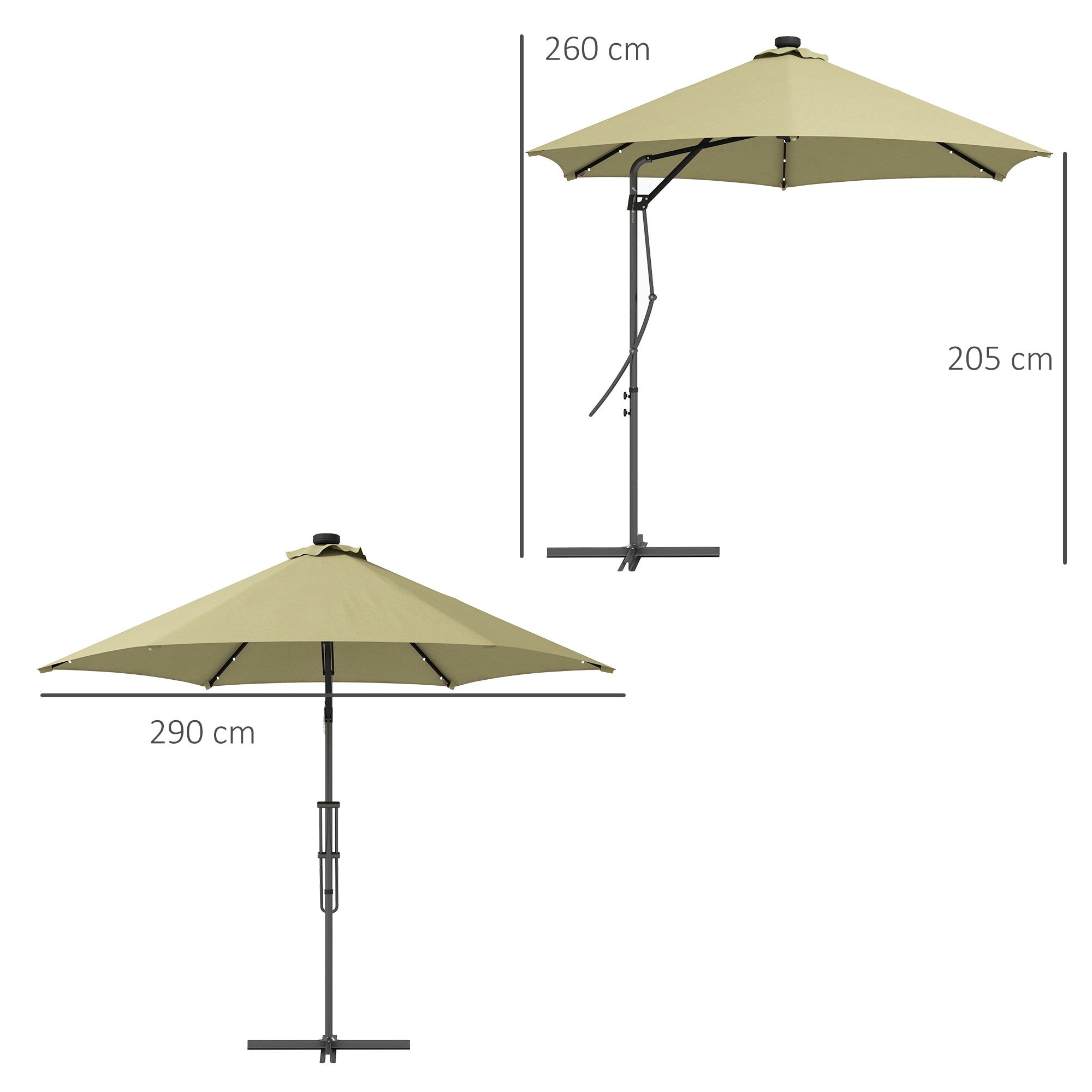 3(m) Garden Parasol Cantilever Umbrella with Solar LED, Cross Base and Waterproof Cover, Beige