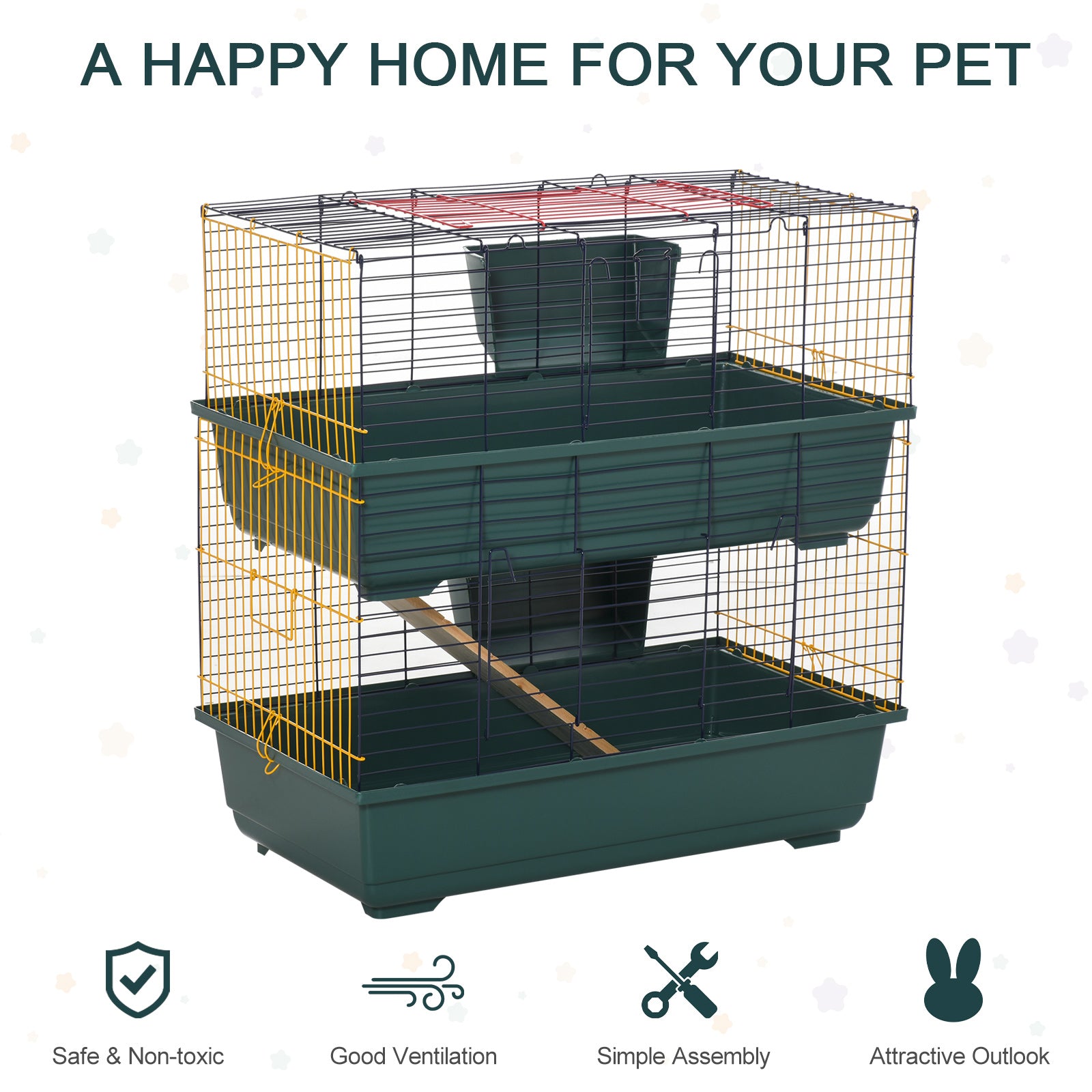 Small Animal Cage Habitat with Accessories 3 Openable Doors 2-Story Large Pet Play House for Chinchillas Puppy Guinea Pig 80 x 44 x 82 cm