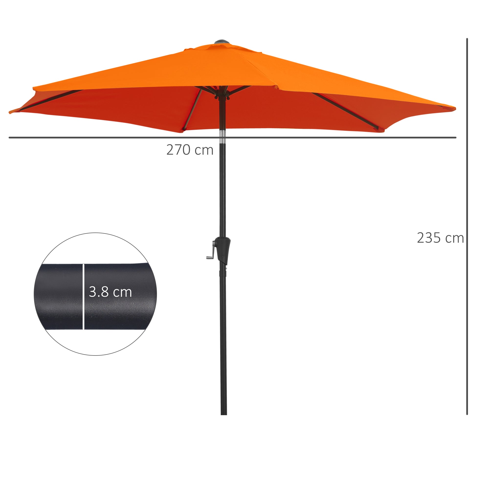 2.7M Patio Tilt Umbrella Sun Parasol Outdoor Garden Sun Shade Aluminium Frame with Crank（Orange）