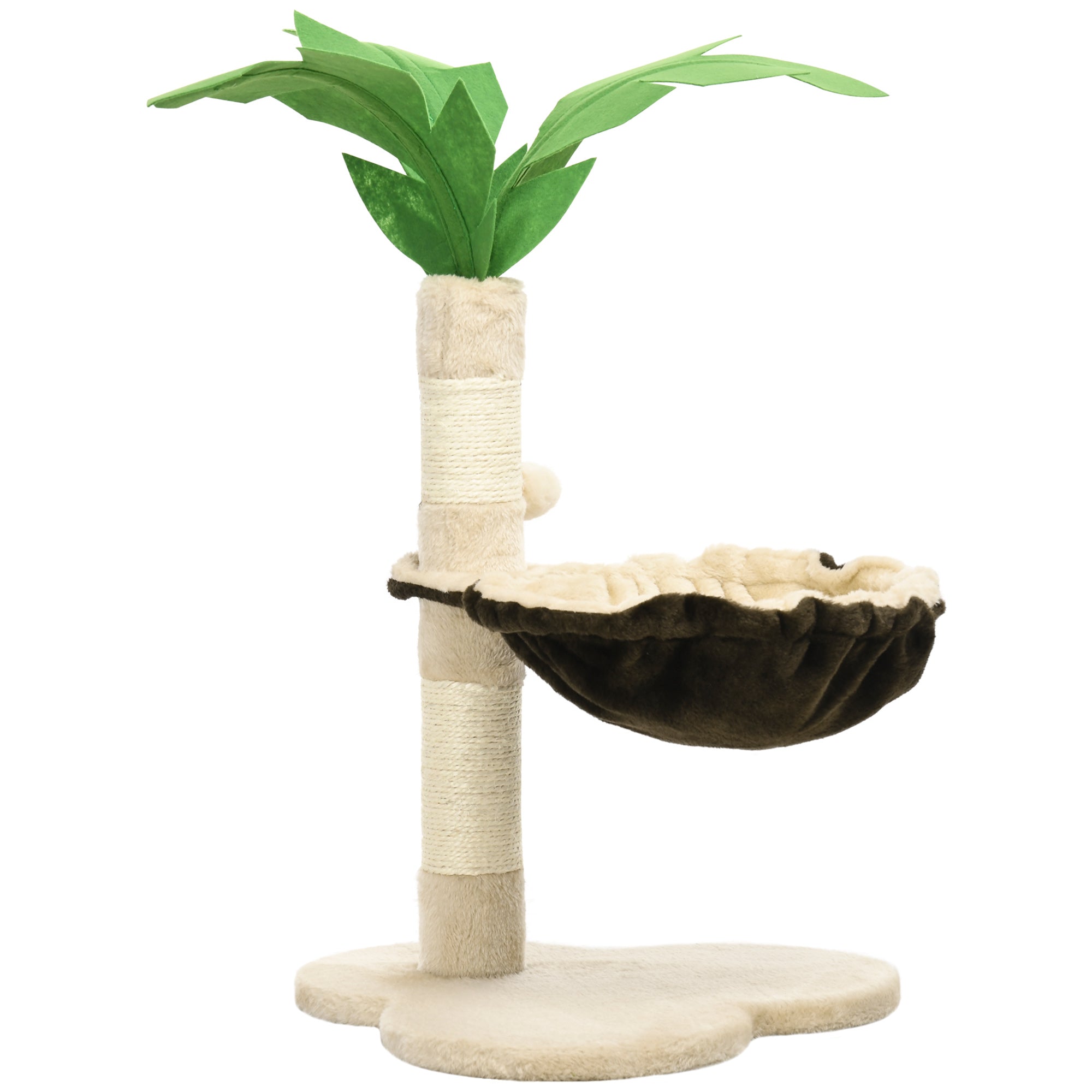 68cm Cat Tree, Coconut Tree Shaped Kitty Activity Center with Hammock, Cat Tower with Sisal Scratching Post, Beige