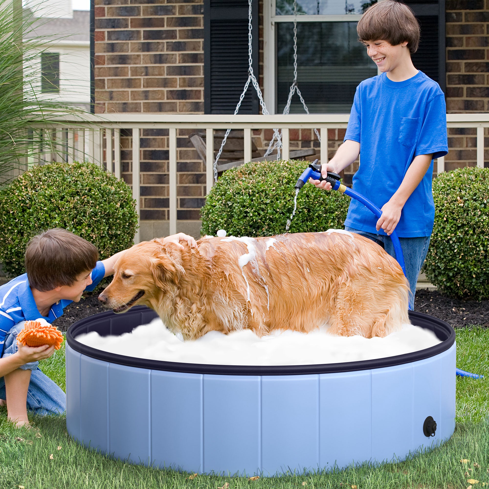 Pet Swimming Pool, Foldable, 120 cm Diameter-Blue