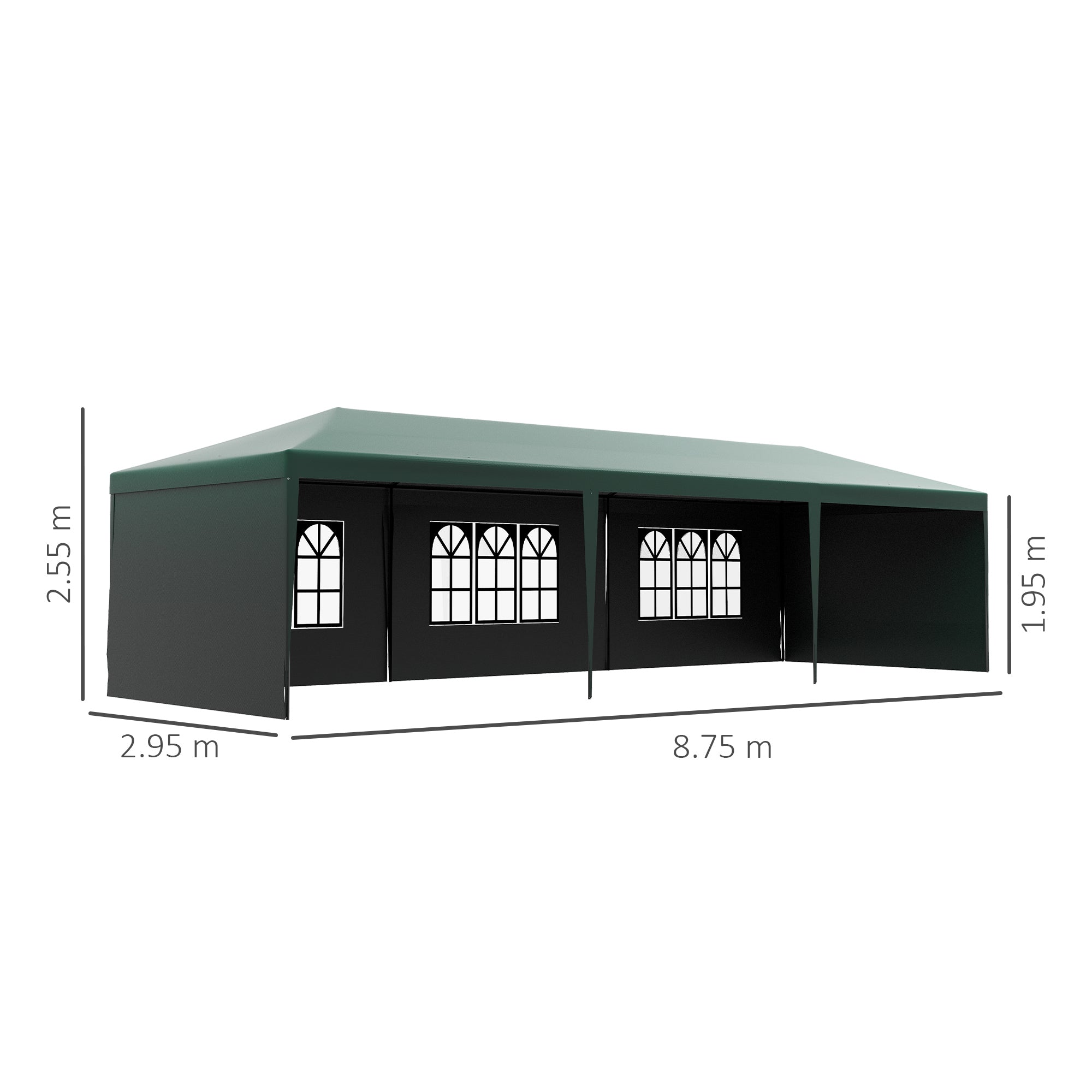 9 x 3 Metre Garden Gazebo with Removable Walls - Green Steel Frame