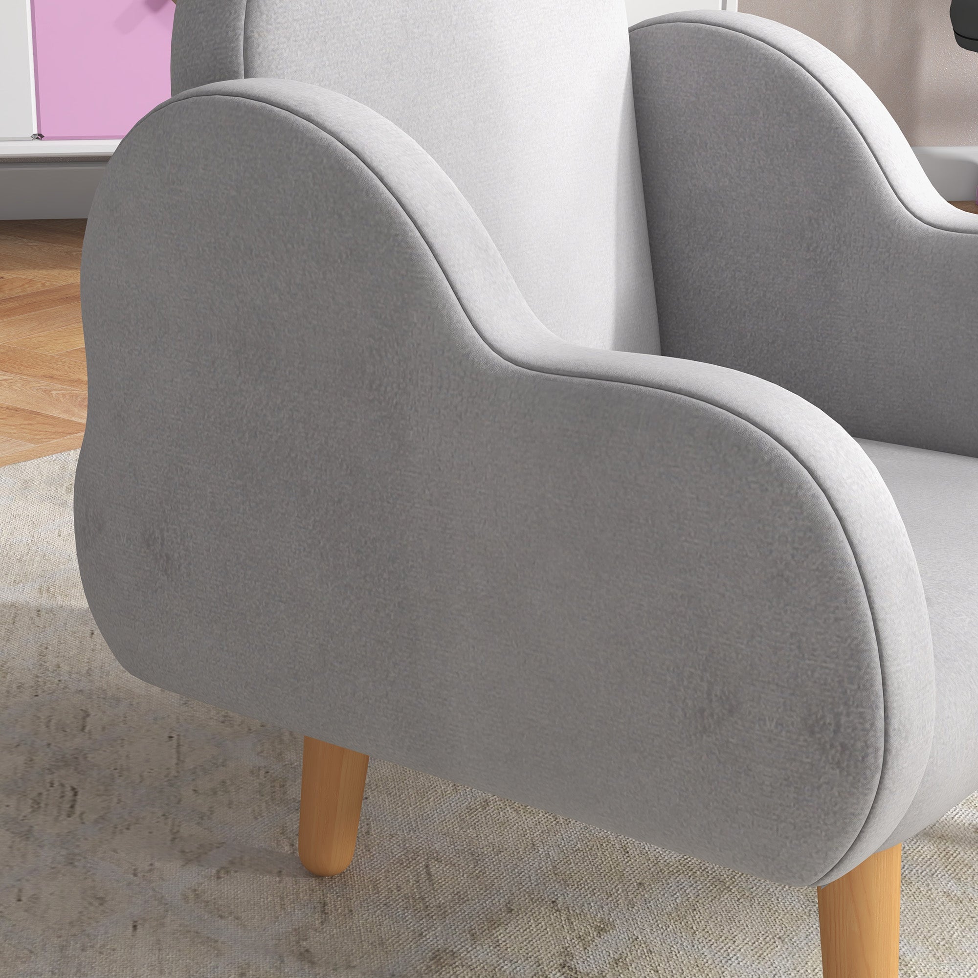 Cloud Shape Toddler Armchair, Ergonomically Designed Kids Chair, Comfy Children Playroom Mini Sofa for Relaxing, for Ages 1.5-5 Years - Grey