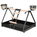 Portable Bird PlayStand Training Playground with Wood Perch Ladder and Feeding Cups for Macaw Parrot Conure - White