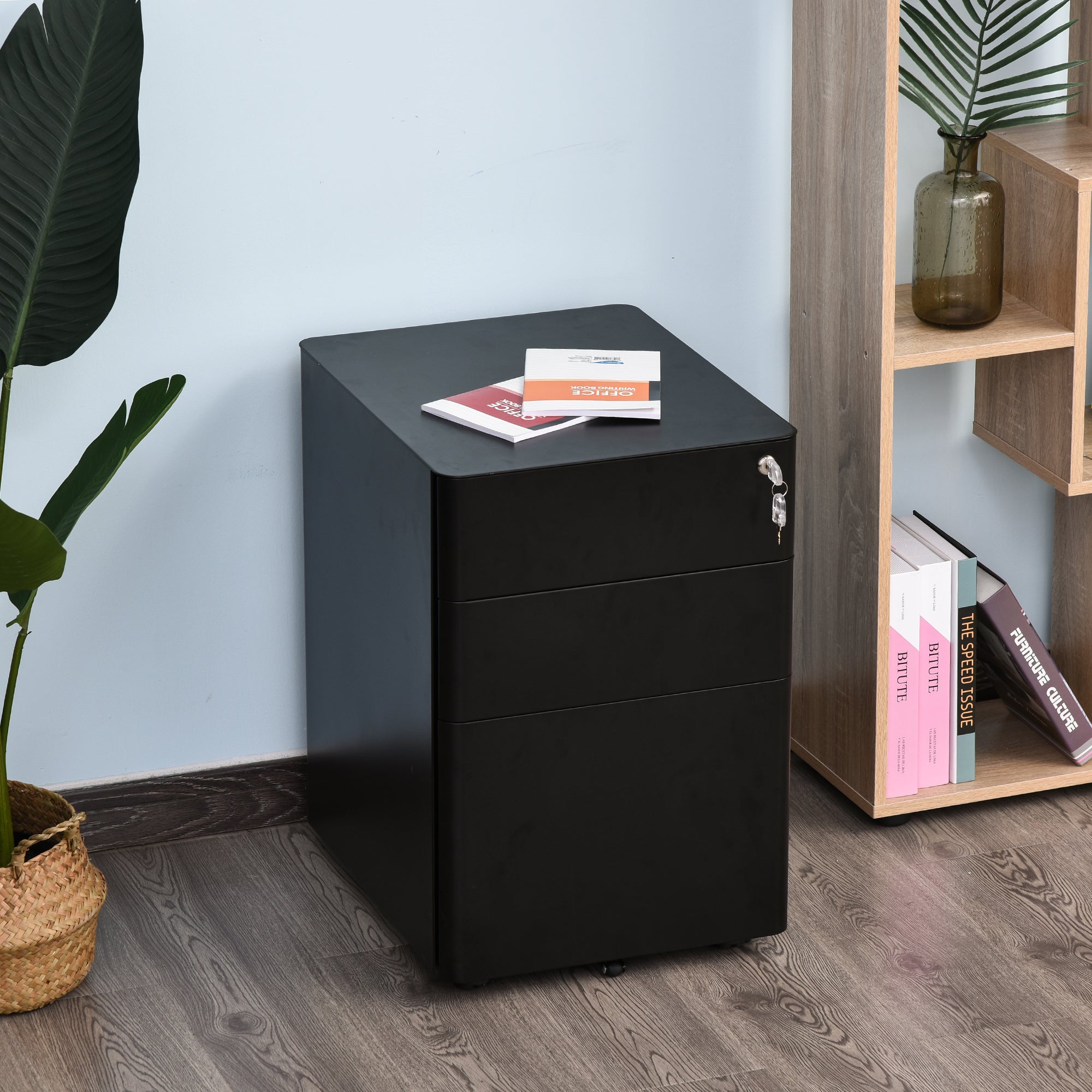 3-Drawer Lockable File Cabinet for Letter/legal/A4, Steel Metal Filing Cabinet,Home Office File Storage Cabinet with Wheel, Black