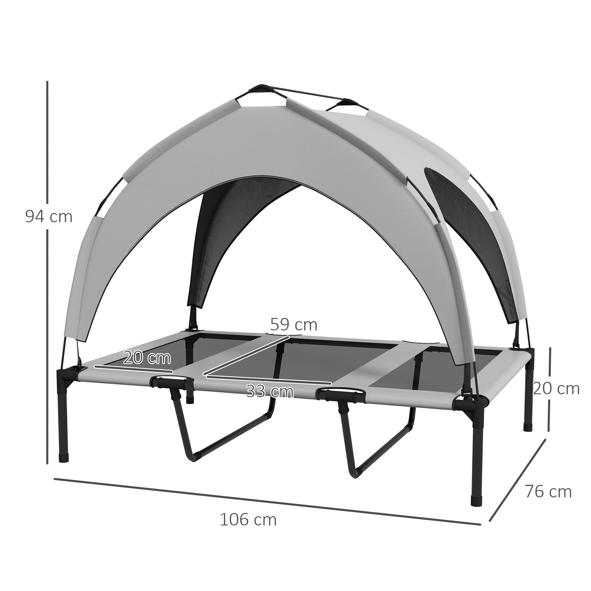 Cooling Raised Pet Bed w/ Washable Breathable Mesh, for Large Dogs, 106 x 76 x 94cm - Light Grey