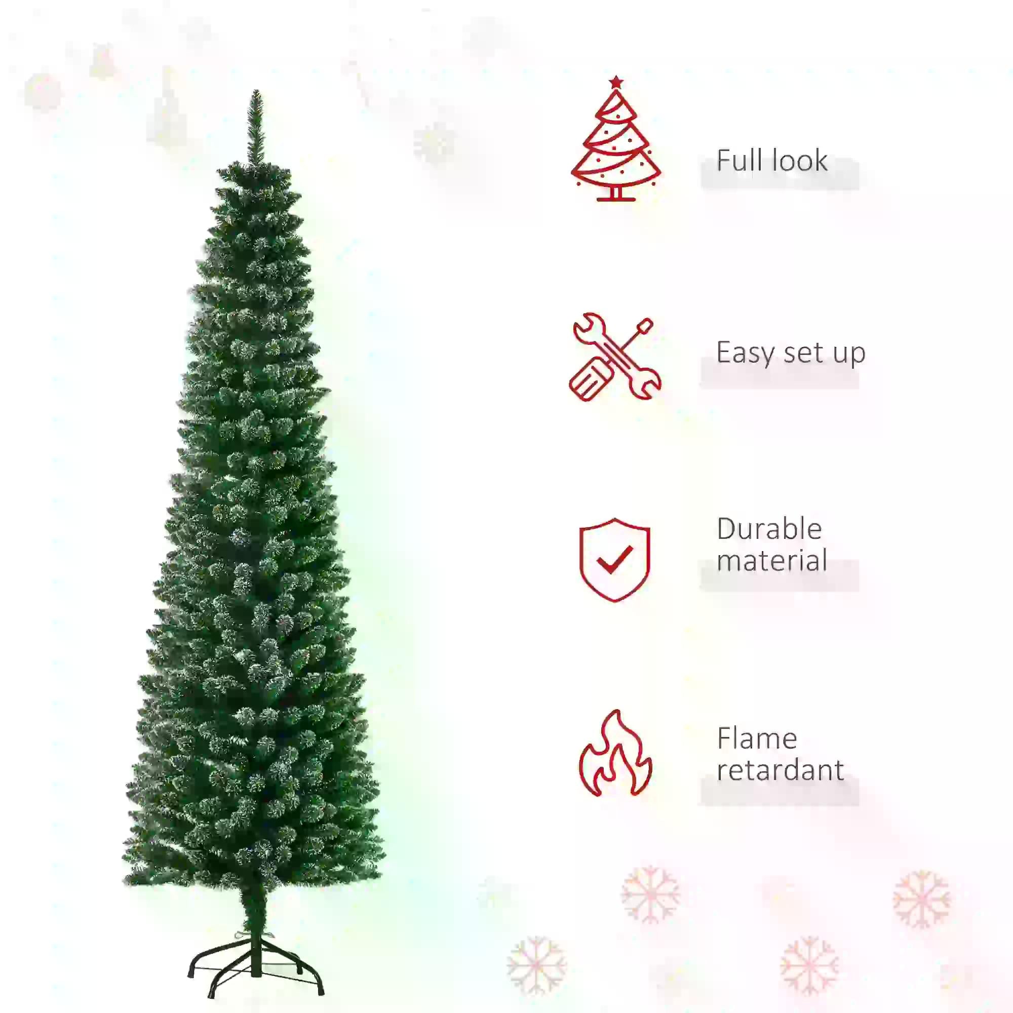 6.5FT Artificial Snow Dipped Christmas Tree Xmas Pencil Tree Holiday Home Indoor Decoration with Foldable Black Stand, Green