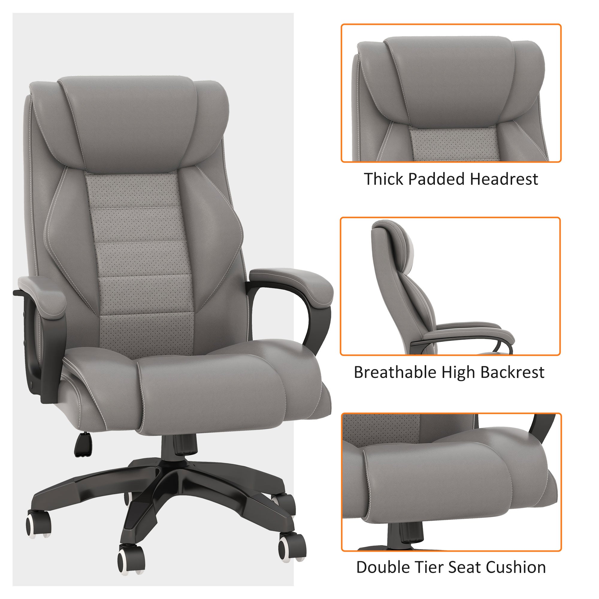 High Back Executive Office Chair 6- Point Vibration Massage Extra Padded Swivel Ergonomic Tilt Desk Seat, Grey