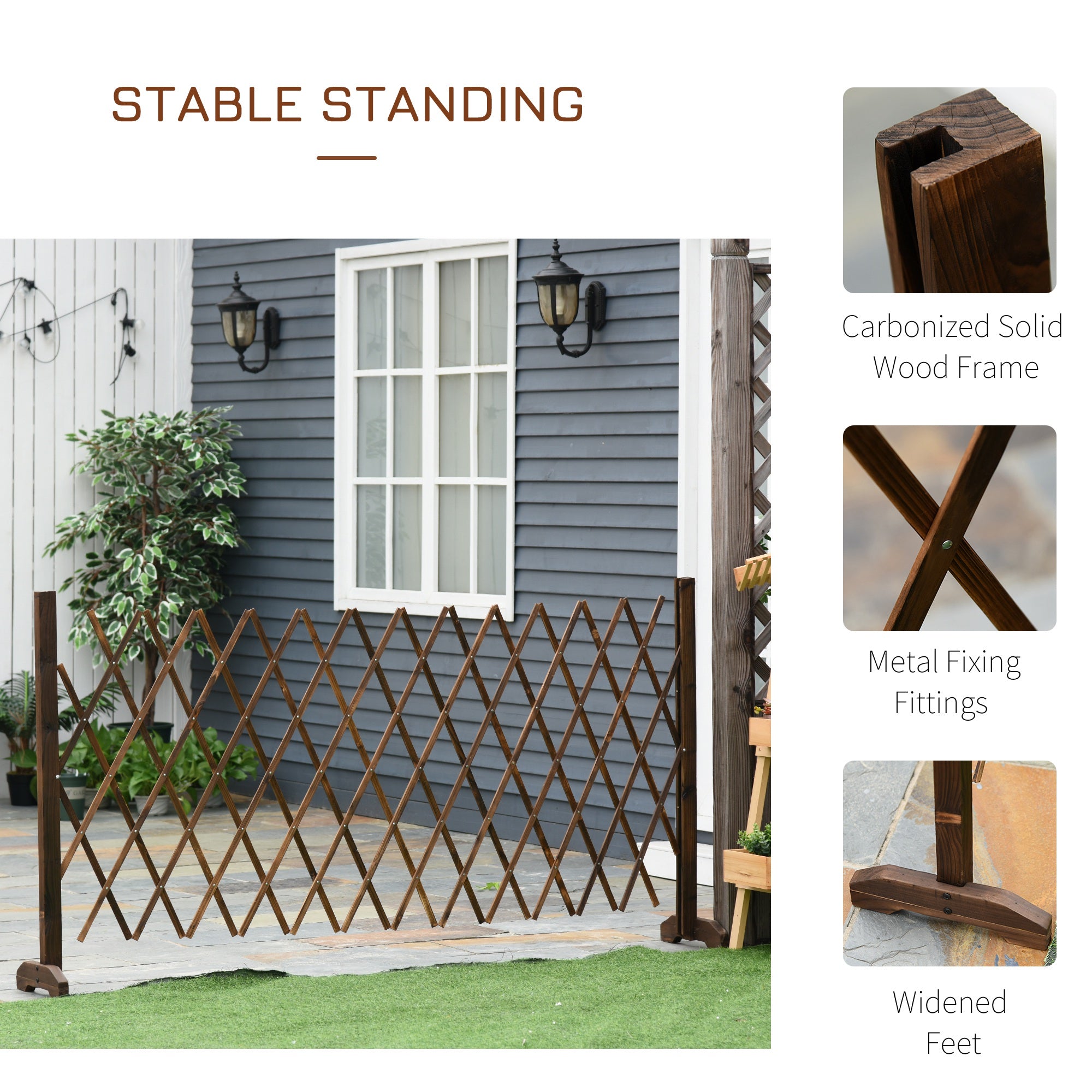 Freestanding Garden Fencing, Expanding Fence Trellis, Movable Scissor Grid, Foldable Garden Screen Panel, 225L x