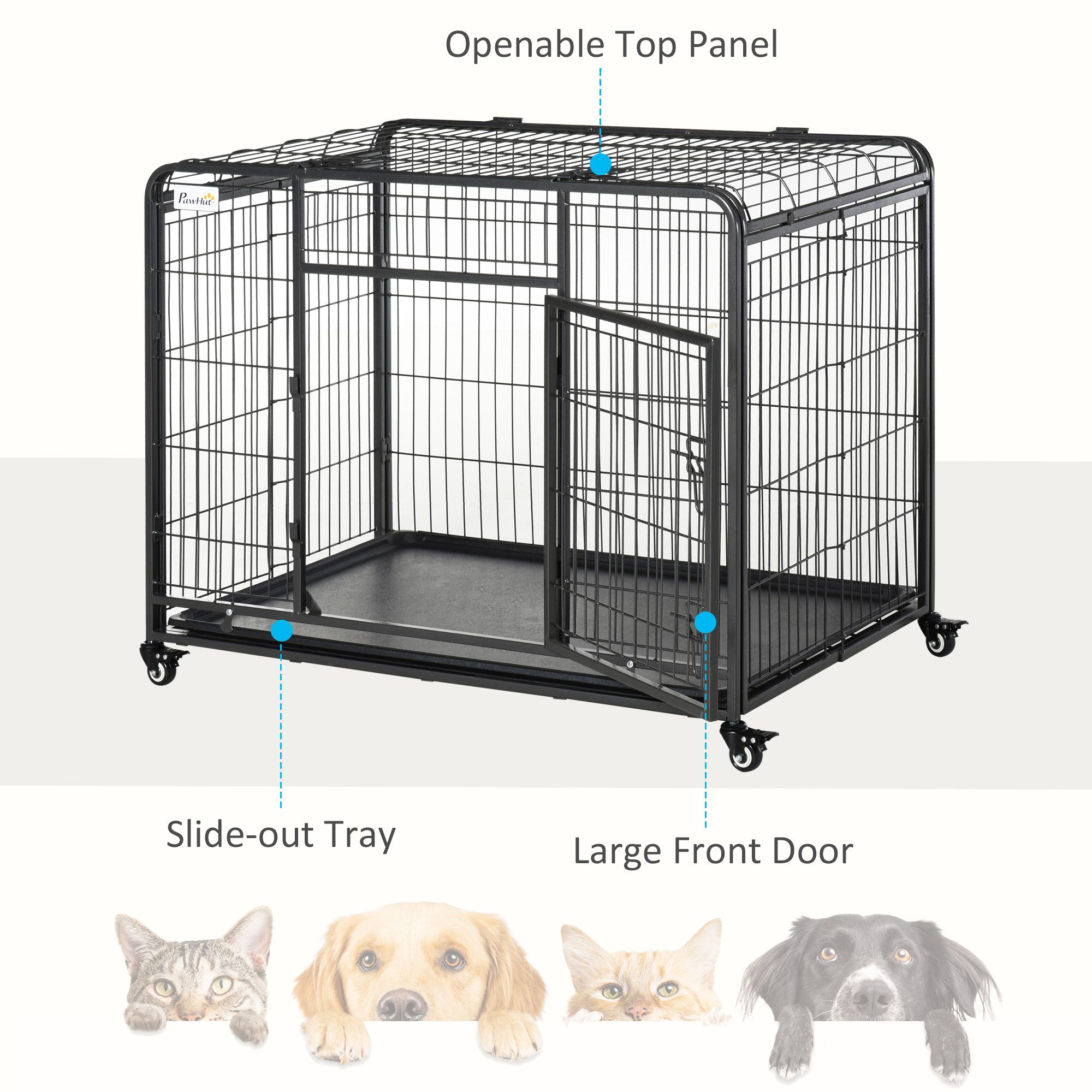 Heavy Duty Dog Crates Foldable Indoor Dog Kennel and Dog Cage Pet Playpen with Double Doors Removable Tray Lockable Wheels Openable Top