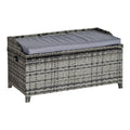 Patio PE Rattan Wicker Storage Bench with Cushion 2-Seater - Mixed Grey