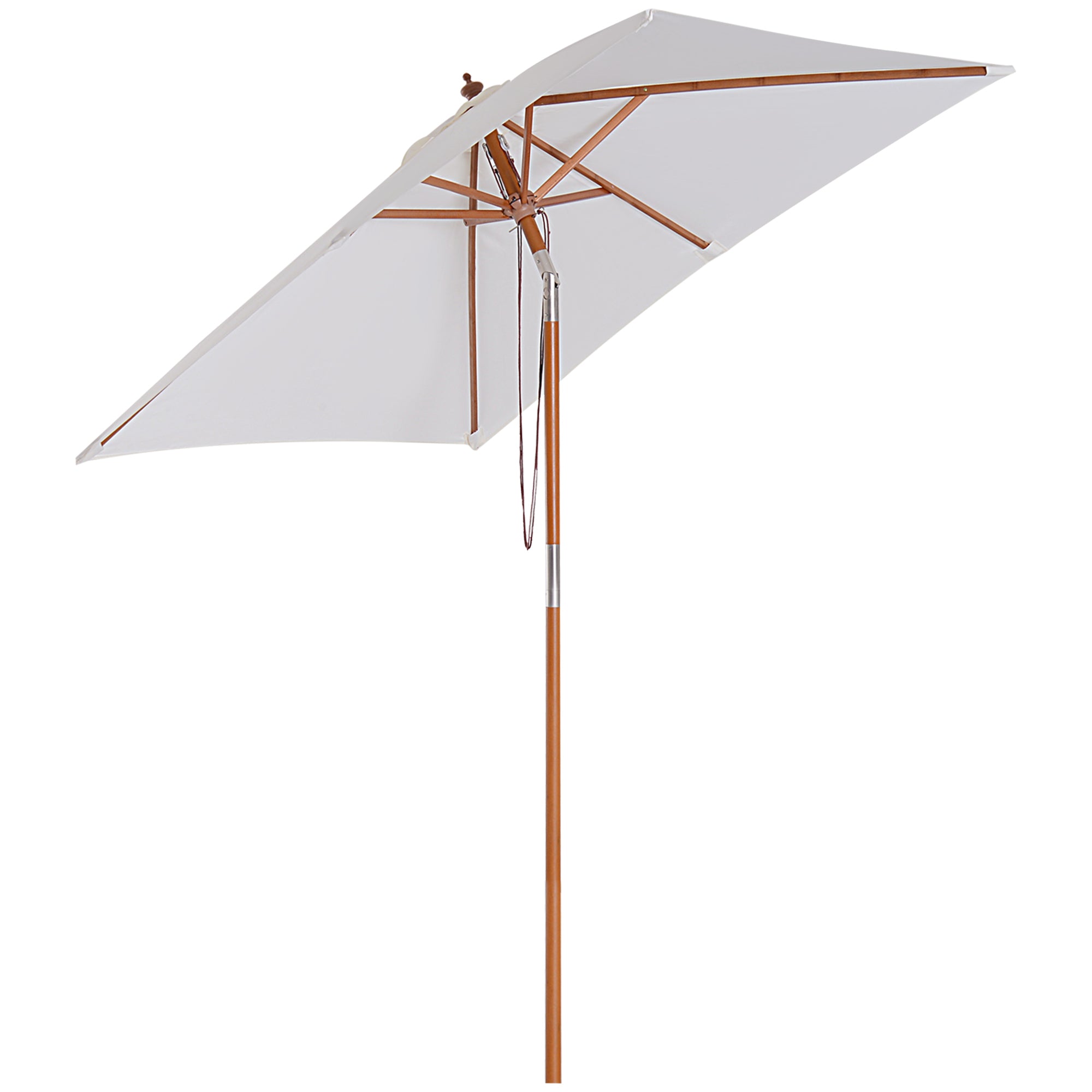 2m x 1.5m Patio Garden Parasol Sun Umbrella Sunshade Canopy Outdoor Backyard Furniture Fir Wooden Pole 6 Ribs Tilt Mechanism - Cream White