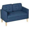 Modern 2-Seater Loveseat Sofa with Hidden Storage, Tufted Cotton Upholstery, Wood Legs - Blue