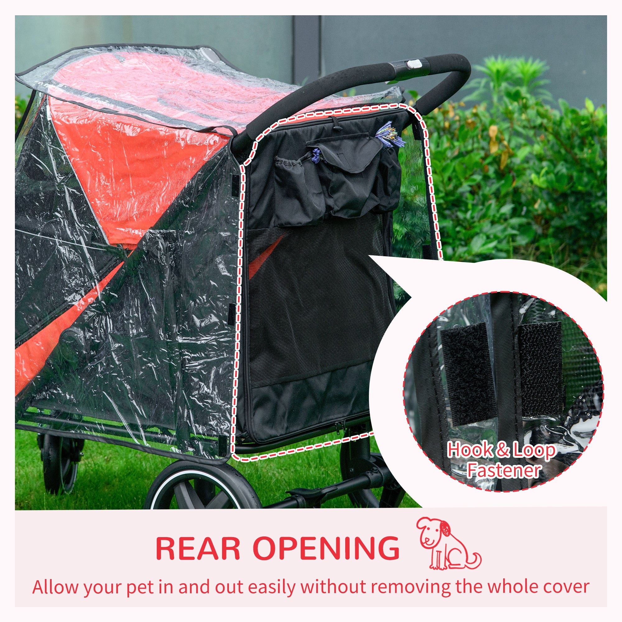 One-Click Foldable Pet Travel Stroller with Rain Cover, Cat Dog Pushchair with Front Wheels, Shock Absorber, Storage Bags, Mesh