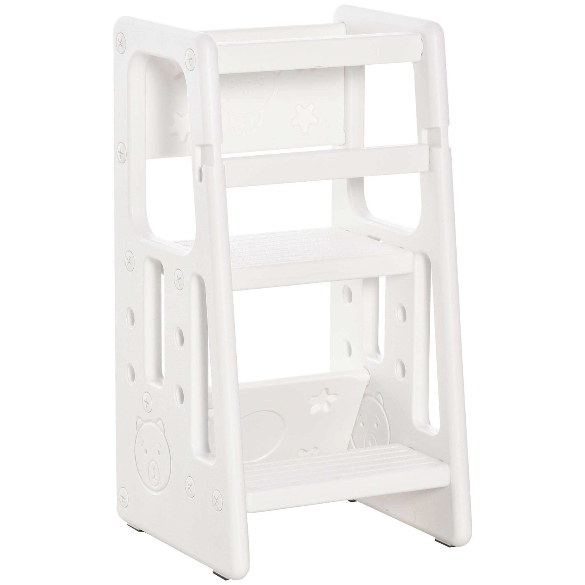 Kids Step Stool Adjustable Standing Platform Toddler Kitchen Stool -Standing Tower for Kids Kitchen Learning w/ Three Adjustable Heights, White