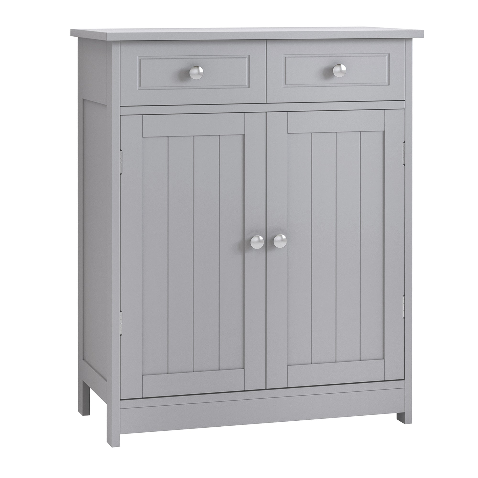 Bathroom Storage Cabinet Free-Standing Bathroom Cabinet Unit w/ 2 Drawers Cupboard Adjustable Shelf Handles Traditional Style 75x60cm Grey