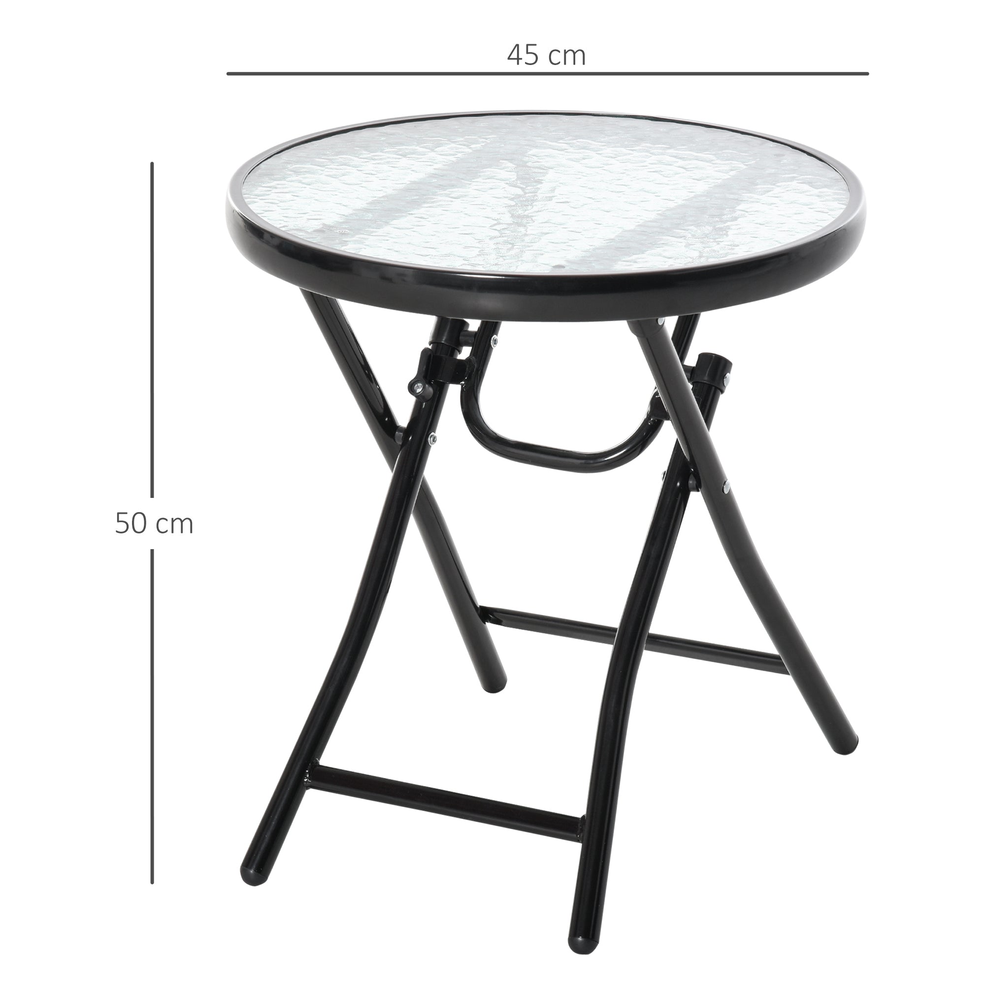 Foldable Garden Table, Round Folding Table with Glass Tabletop and Safety Buckle for Patio, Garden, Outdoor, Indoor, Black