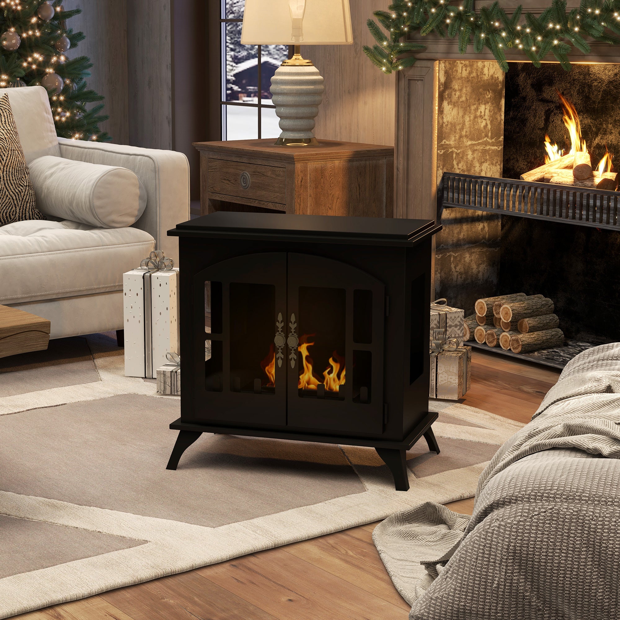 Freestanding Bioethanol Fireplace Stove with 0.9L Tank and Stainless Steel Flame Snuffer - Black