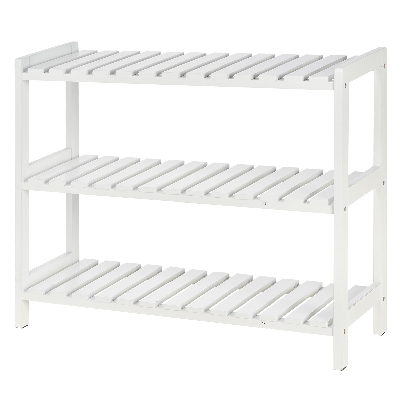 3-Tier Shoe Rack Wood Frame Slatted Shelves Spacious Open Hygienic Storage Home Hallway Furniture Family Guests 70L x 26W x 57.5H cm - White