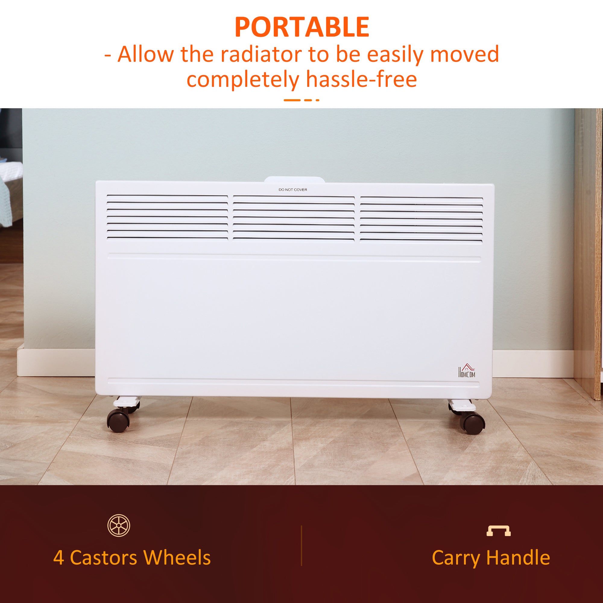 Convector Radiator Heater Freestanding or Wall-mounted Portable Electric Heating with 2 Heat Settings, Adjustable Thermostat and Safety Cut-Off