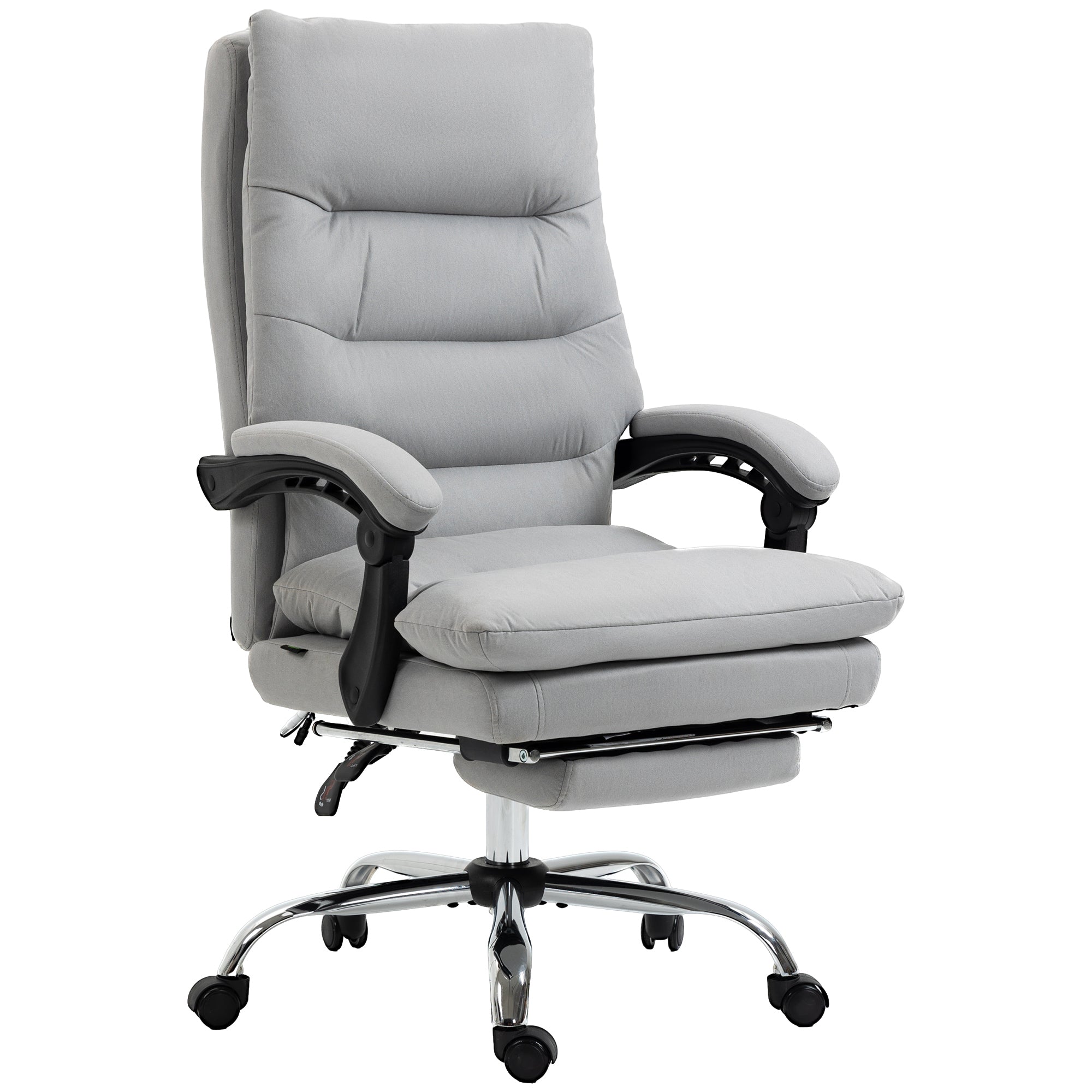 Vibration Massage Office Chair with Heat, Microfibre Computer Chair with Footrest, Armrest, Reclining Back, Double-tier Padding, Grey