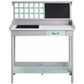 Wooden Garden Potting Table with Drawer, Shelves, Sink & Blackboard - Dark Grey & Light Blue