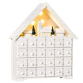 Christmas Wooden House Advent Calendar with LED Lights and Countdown Drawers - White