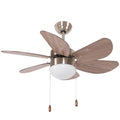 Flush Mount Ceiling Fan with LED Light, 6 Reversible Blades, Pull-Chain Switch - Walnut Brown